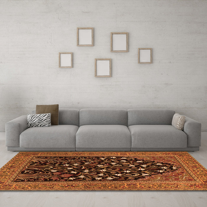 Machine Washable Animal Orange Traditional Area Rugs in a Living Room, wshtr1668org