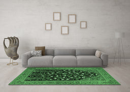 Machine Washable Animal Emerald Green Traditional Area Rugs in a Living Room,, wshtr1668emgrn