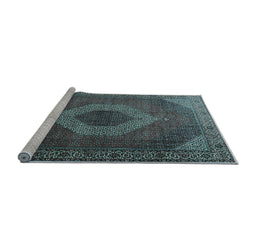 Sideview of Machine Washable Medallion Light Blue Traditional Rug, wshtr1669lblu