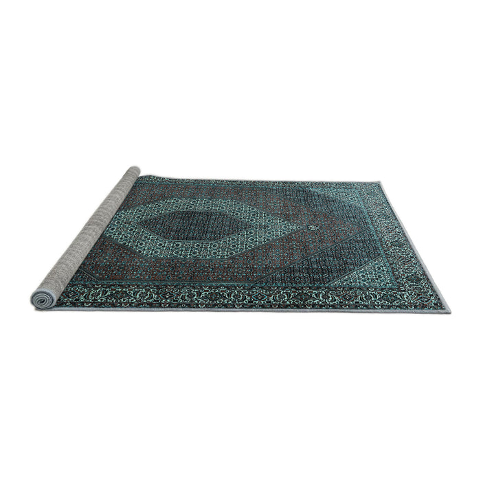Sideview of Machine Washable Medallion Light Blue Traditional Rug, wshtr1669lblu
