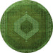 Square Medallion Green Traditional Rug, tr1669grn