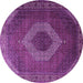 Round Machine Washable Medallion Purple Traditional Area Rugs, wshtr1669pur