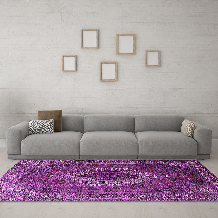 Machine Washable Medallion Purple Traditional Area Rugs in a Living Room, wshtr1669pur