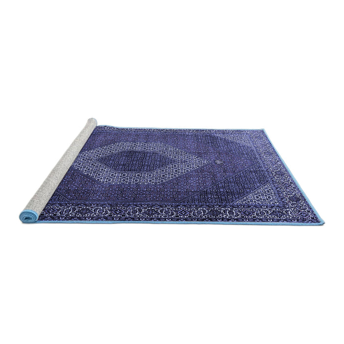 Sideview of Machine Washable Medallion Blue Traditional Rug, wshtr1669blu