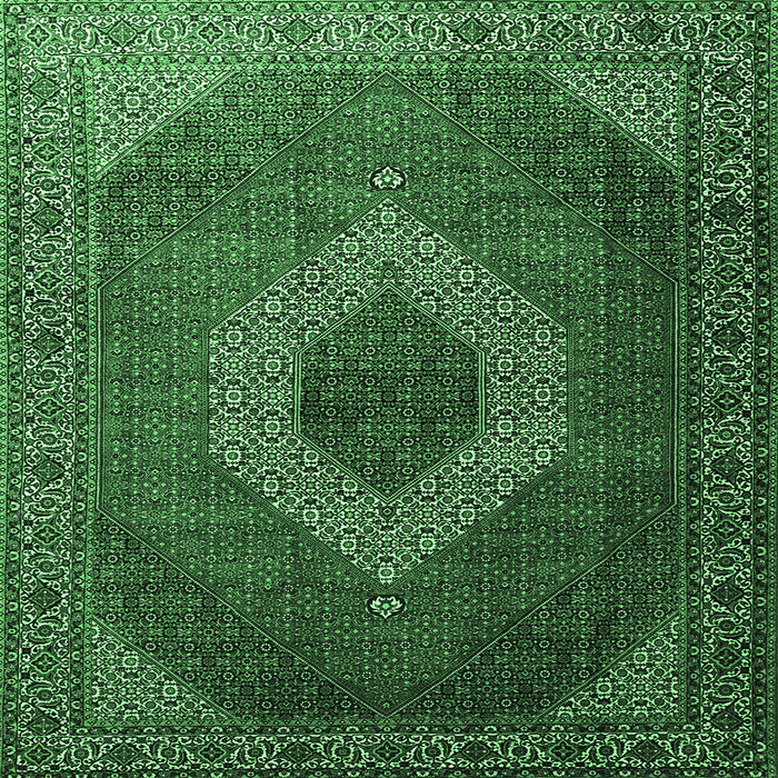 Square Medallion Emerald Green Traditional Rug, tr1669emgrn