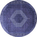 Round Machine Washable Medallion Blue Traditional Rug, wshtr1669blu