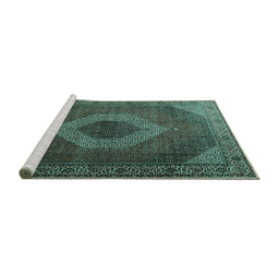 Sideview of Machine Washable Medallion Turquoise Traditional Area Rugs, wshtr1669turq