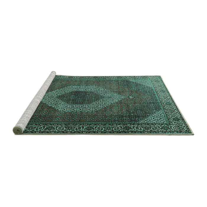 Sideview of Machine Washable Medallion Turquoise Traditional Area Rugs, wshtr1669turq