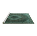 Sideview of Machine Washable Medallion Turquoise Traditional Area Rugs, wshtr1669turq