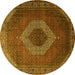 Round Machine Washable Medallion Yellow Traditional Rug, wshtr1669yw