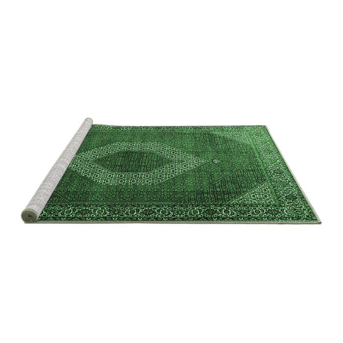 Sideview of Machine Washable Medallion Emerald Green Traditional Area Rugs, wshtr1669emgrn