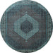 Round Medallion Light Blue Traditional Rug, tr1669lblu