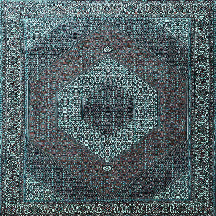 Square Machine Washable Medallion Light Blue Traditional Rug, wshtr1669lblu