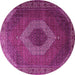 Round Machine Washable Medallion Pink Traditional Rug, wshtr1669pnk