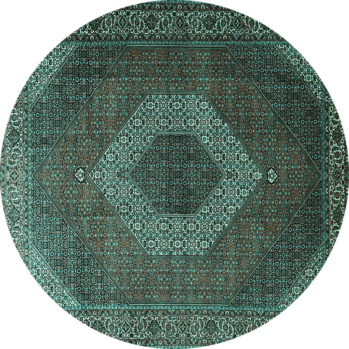 Round Machine Washable Medallion Turquoise Traditional Area Rugs, wshtr1669turq
