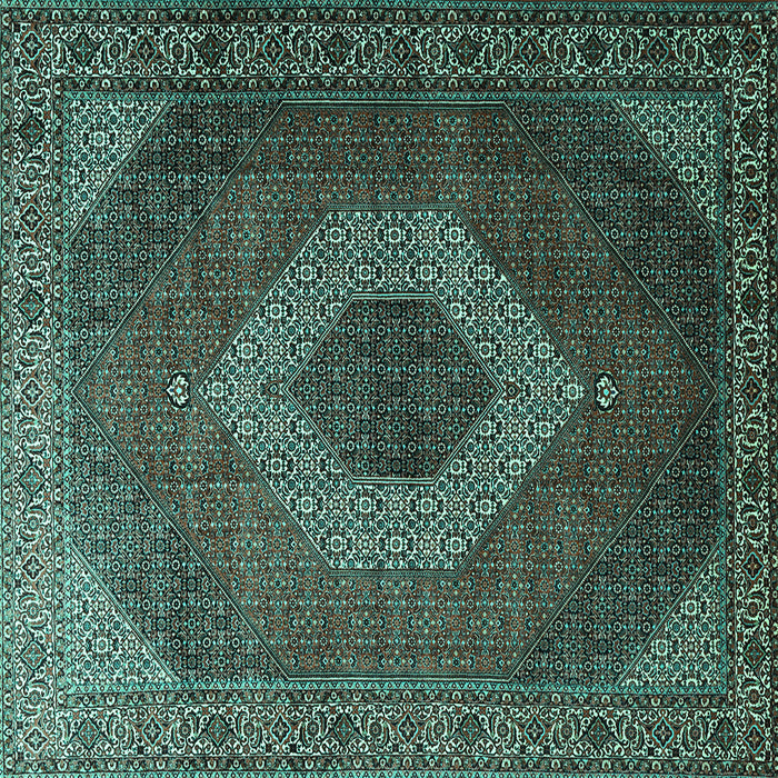 Square Machine Washable Medallion Turquoise Traditional Area Rugs, wshtr1669turq