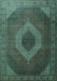 Machine Washable Medallion Turquoise Traditional Area Rugs, wshtr1669turq