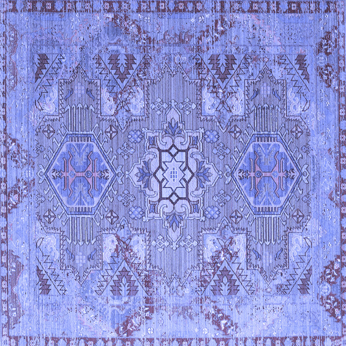 Square Machine Washable Persian Blue Traditional Rug, wshtr166blu