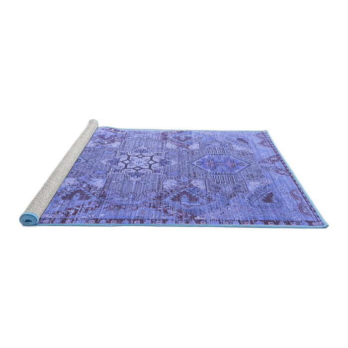 Sideview of Machine Washable Persian Blue Traditional Rug, wshtr166blu