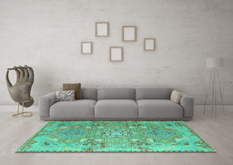 Machine Washable Persian Turquoise Traditional Area Rugs in a Living Room,, wshtr166turq