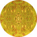 Round Machine Washable Persian Yellow Traditional Rug, wshtr166yw