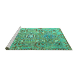 Sideview of Machine Washable Persian Turquoise Traditional Area Rugs, wshtr166turq