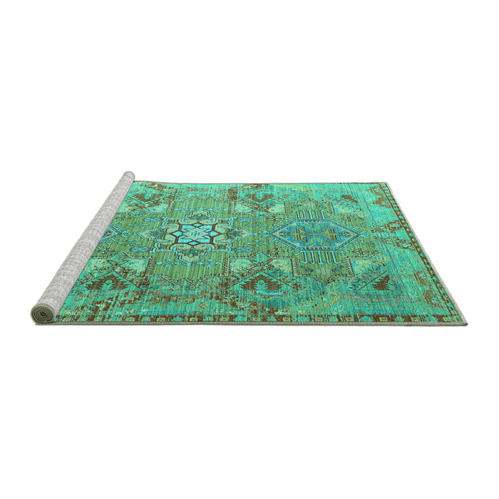 Sideview of Machine Washable Persian Turquoise Traditional Area Rugs, wshtr166turq