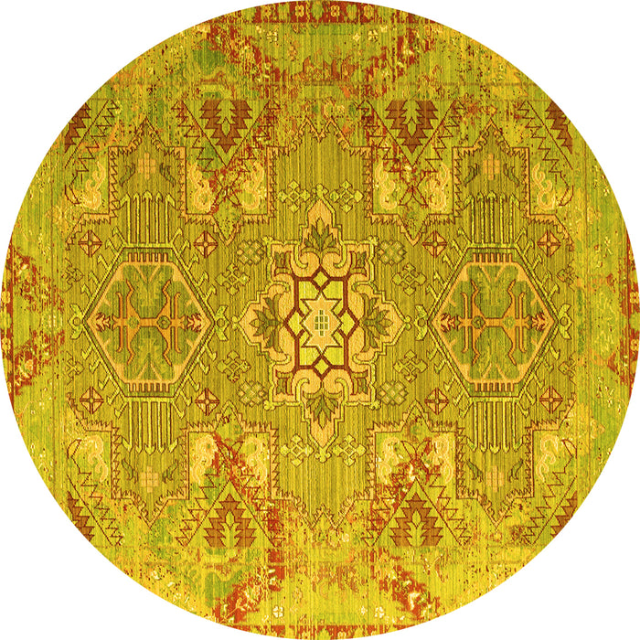 Round Persian Yellow Traditional Rug, tr166yw
