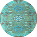 Round Machine Washable Persian Light Blue Traditional Rug, wshtr166lblu