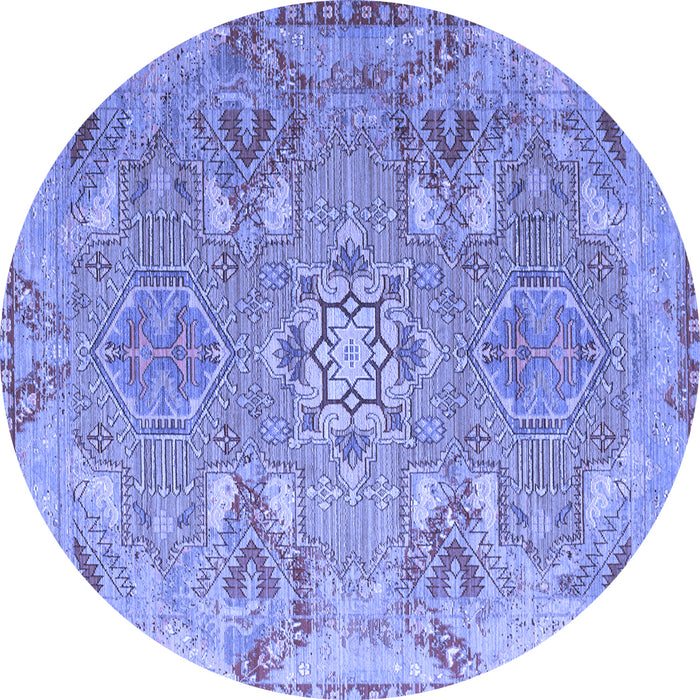 Round Machine Washable Persian Blue Traditional Rug, wshtr166blu