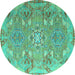 Round Machine Washable Persian Turquoise Traditional Area Rugs, wshtr166turq