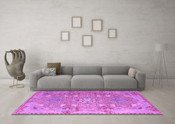 Machine Washable Persian Purple Traditional Area Rugs in a Living Room, wshtr166pur