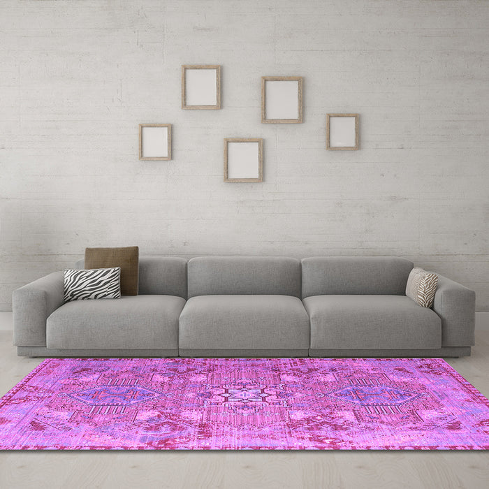 Machine Washable Persian Purple Traditional Area Rugs in a Living Room, wshtr166pur