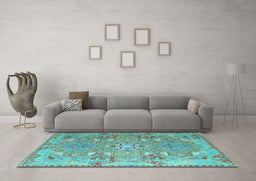 Machine Washable Persian Light Blue Traditional Rug in a Living Room, wshtr166lblu