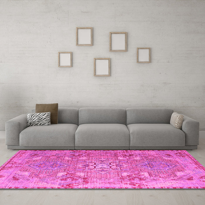 Machine Washable Persian Pink Traditional Rug in a Living Room, wshtr166pnk