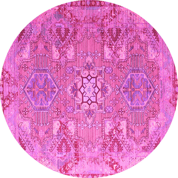 Round Machine Washable Persian Pink Traditional Rug, wshtr166pnk