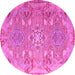 Round Machine Washable Persian Pink Traditional Rug, wshtr166pnk