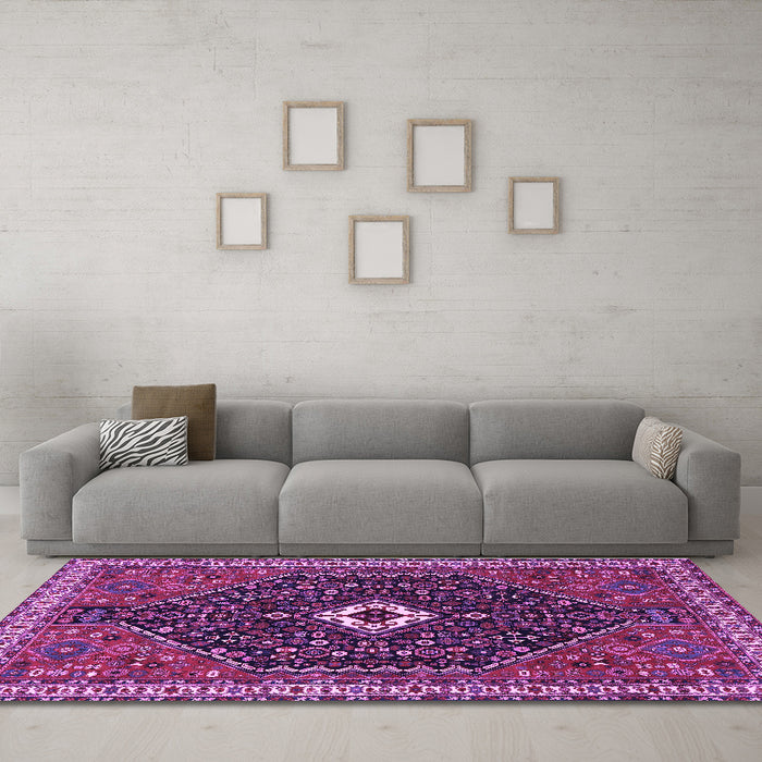 Machine Washable Persian Purple Traditional Area Rugs in a Living Room, wshtr1670pur