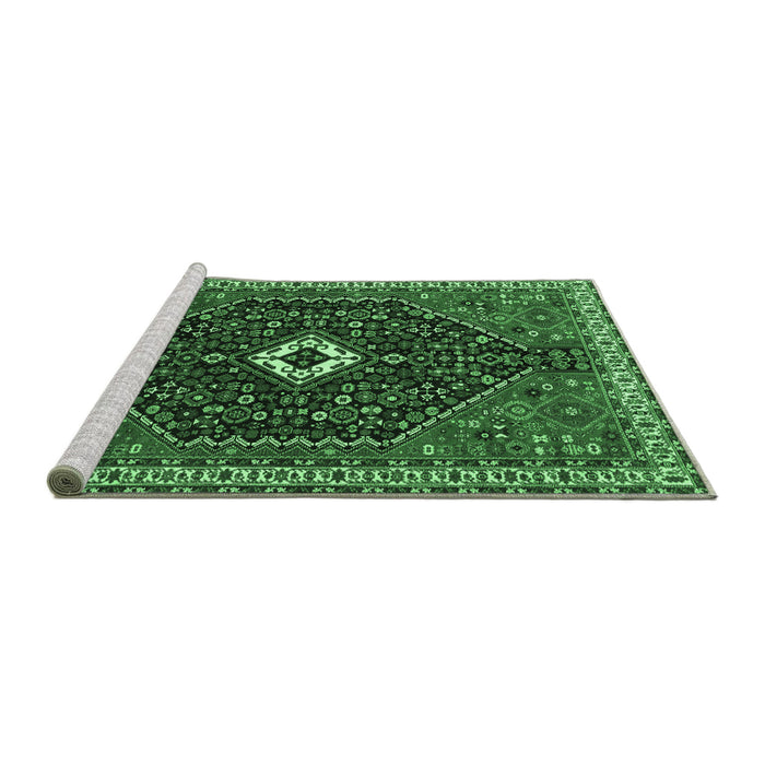 Sideview of Machine Washable Persian Emerald Green Traditional Area Rugs, wshtr1670emgrn