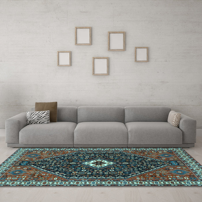 Machine Washable Persian Light Blue Traditional Rug in a Living Room, wshtr1670lblu