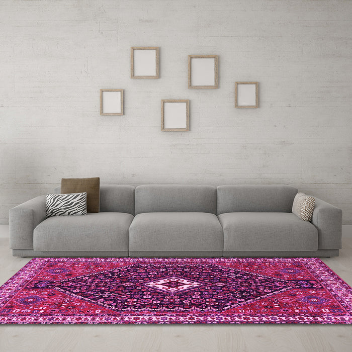 Machine Washable Persian Pink Traditional Rug in a Living Room, wshtr1670pnk