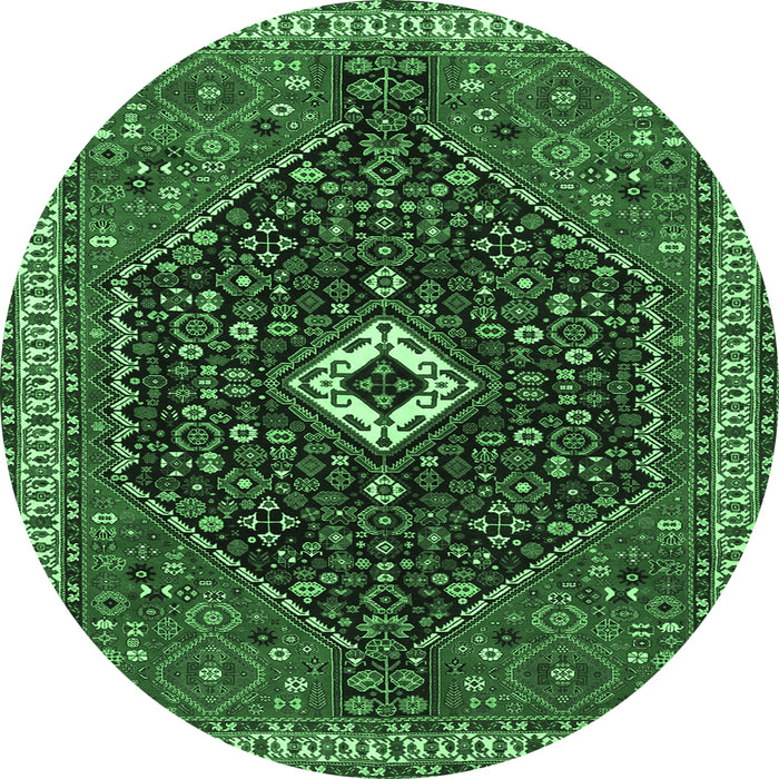 Round Machine Washable Persian Emerald Green Traditional Area Rugs, wshtr1670emgrn