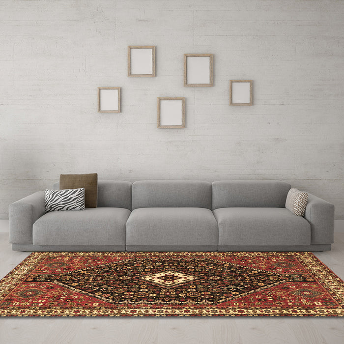Machine Washable Persian Brown Traditional Rug in a Living Room,, wshtr1670brn