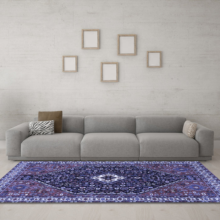 Machine Washable Persian Blue Traditional Rug in a Living Room, wshtr1670blu