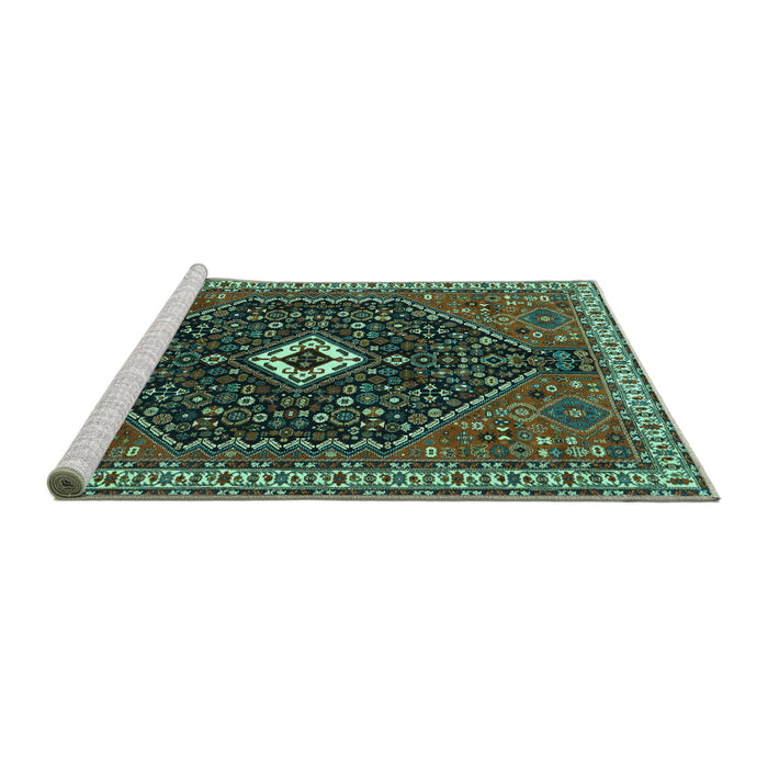 Sideview of Machine Washable Persian Turquoise Traditional Area Rugs, wshtr1670turq