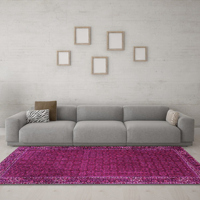 Machine Washable Persian Pink Traditional Rug in a Living Room, wshtr1671pnk