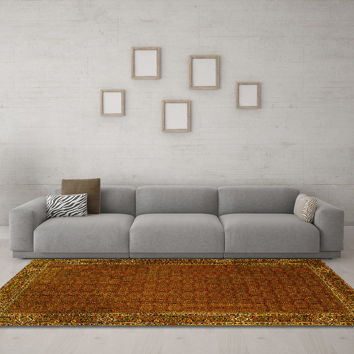 Machine Washable Persian Yellow Traditional Rug in a Living Room, wshtr1671yw