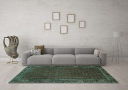 Machine Washable Persian Turquoise Traditional Area Rugs in a Living Room,, wshtr1671turq