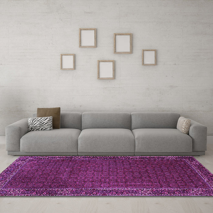 Machine Washable Persian Purple Traditional Area Rugs in a Living Room, wshtr1671pur