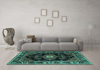 Machine Washable Persian Turquoise Traditional Rug, wshtr1672turq